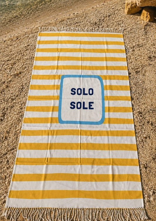 Fouta Solo Sole Limone&Sole en coton turc rayé jaune et blanc, 100 × 180 cm