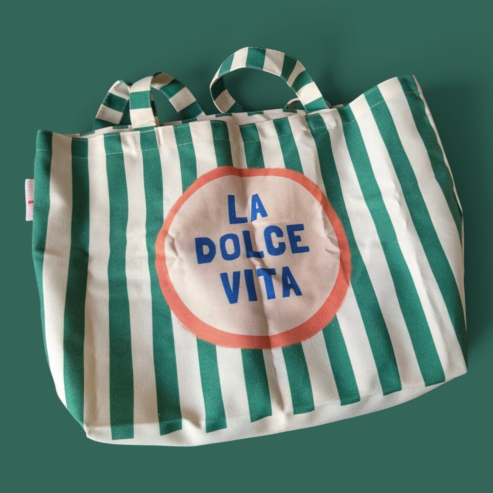 Tote bag La Dolce Vita Limone&Sole rayé vert et crème, sac de plage 51 × 35 cm
